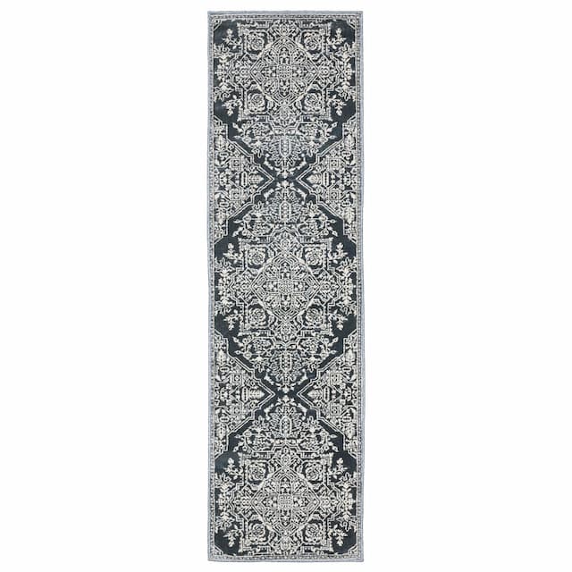 Intrigue INT10 Blue/ Ivory Indoor Area Rug - 2'3" x 7'6"