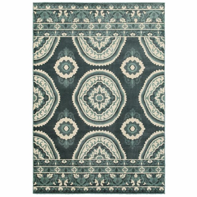 Jayden 7415B Blue/ Ivory Indoor Area Rug - 9'10" x 12'10"