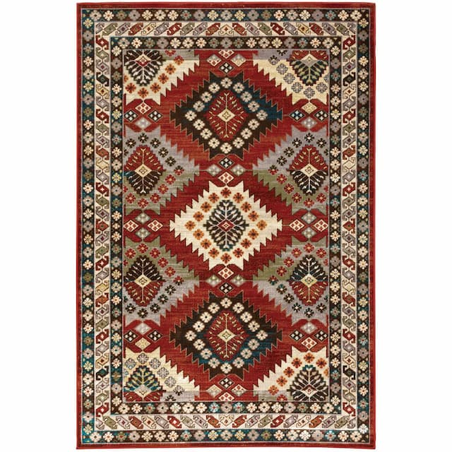 Juliette 002R3 Red/ Multi Indoor Area Rug - 5'3" x 7'3"