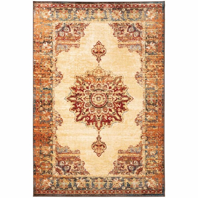 Juliette 8120W Gold/ Orange Indoor Area Rug - 3'10" x 5'5"