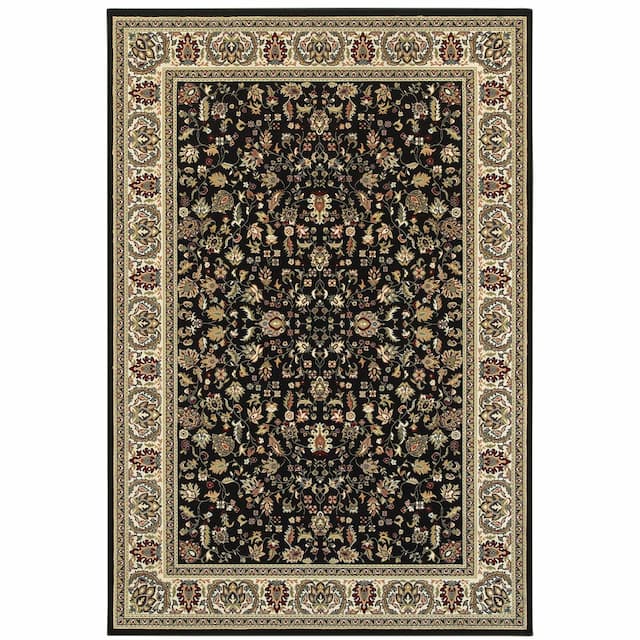 Kashan 108B1 Black/ Ivory Indoor Area Rug - 3'10" x 5'5"