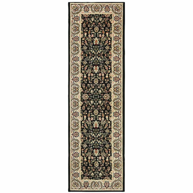 Kashan 108B1 Black/ Ivory Indoor Area Rug - 2'3" x 7'6"