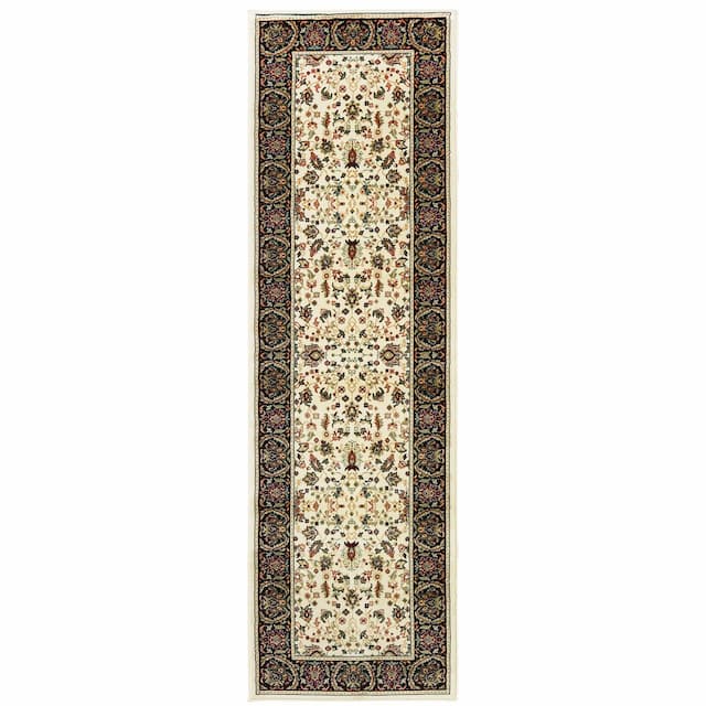 Kashan 108X1 Ivory/ Black Indoor Area Rug - 2'3" x 7'6"