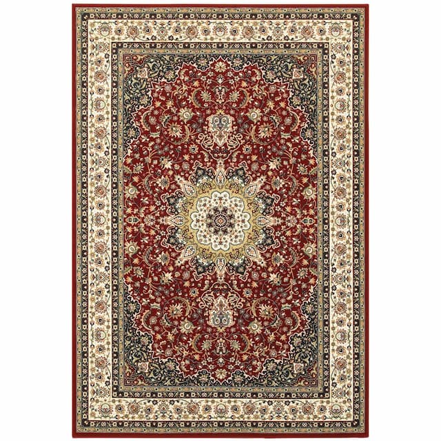 Kashan 119N1 Red/ Ivory Indoor Area Rug - 6'7" x 9'6"