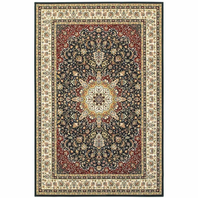 Kashan 119U1 Navy/ Ivory Indoor Area Rug - 1'10" x 3'