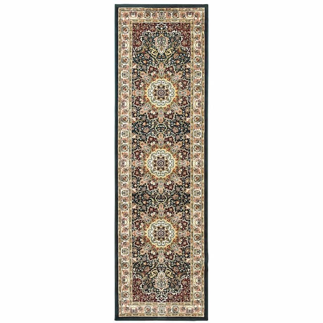 Kashan 119U1 Navy/ Ivory Indoor Area Rug - 2'3" x 7'6"