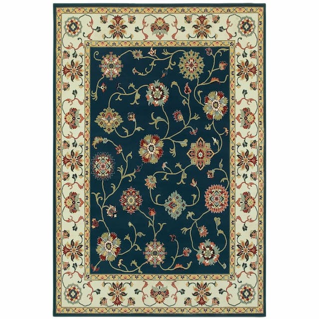 Kashan 2336B Navy/ Ivory Indoor Area Rug - 1'10" x 3'