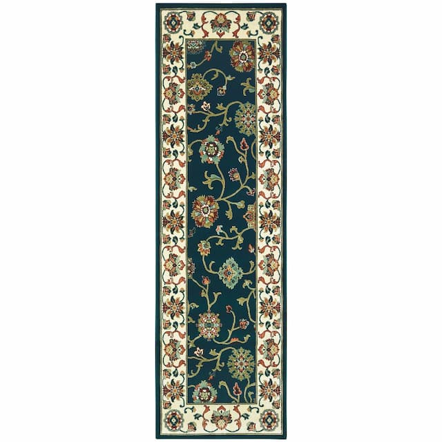 Kashan 2336B Navy/ Ivory Indoor Area Rug - 2'3" x 7'6"