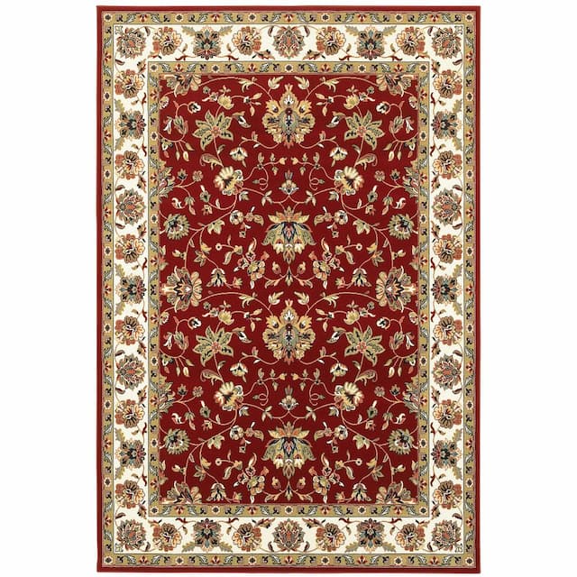 Kashan 4929R Red/ Ivory Indoor Area Rug - 3'10" x 5'5"