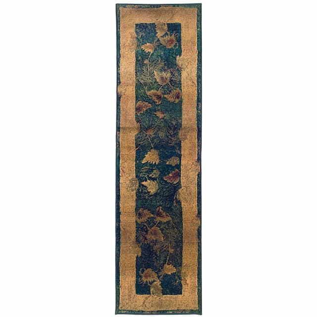 Kharma 349B4 Blue/ Gold Indoor Area Rug - 2'6" x 9'1"