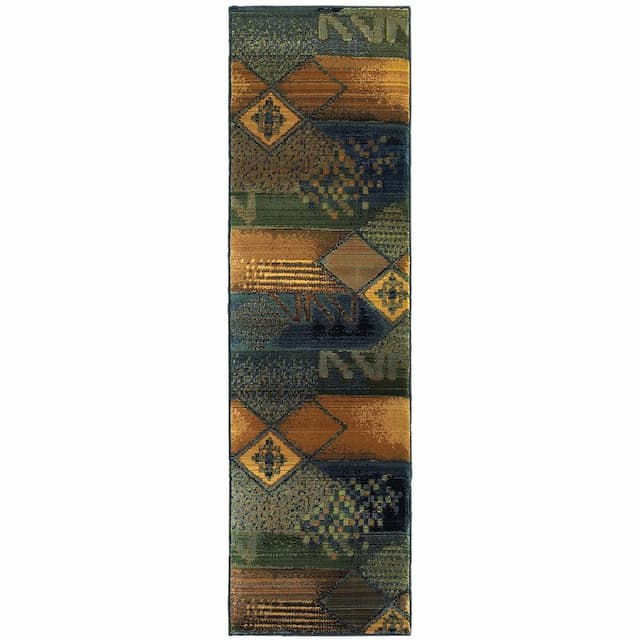 Kharma Ii 618F4 Blue/ Green Indoor Area Rug - 2'3" x 7'6"