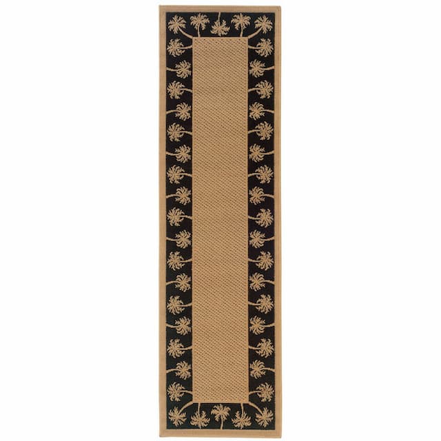 Lanai 606K5 Beige/ Black Indoor/Outdoor Area Rug - 2'3" x 7'6"