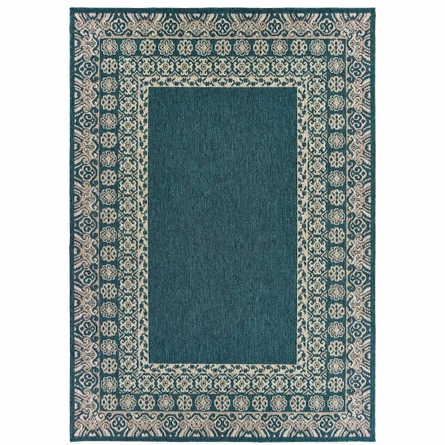 Latitude 1503B Teal/ Grey Indoor/Outdoor Area Rug - 3'3" x 5'