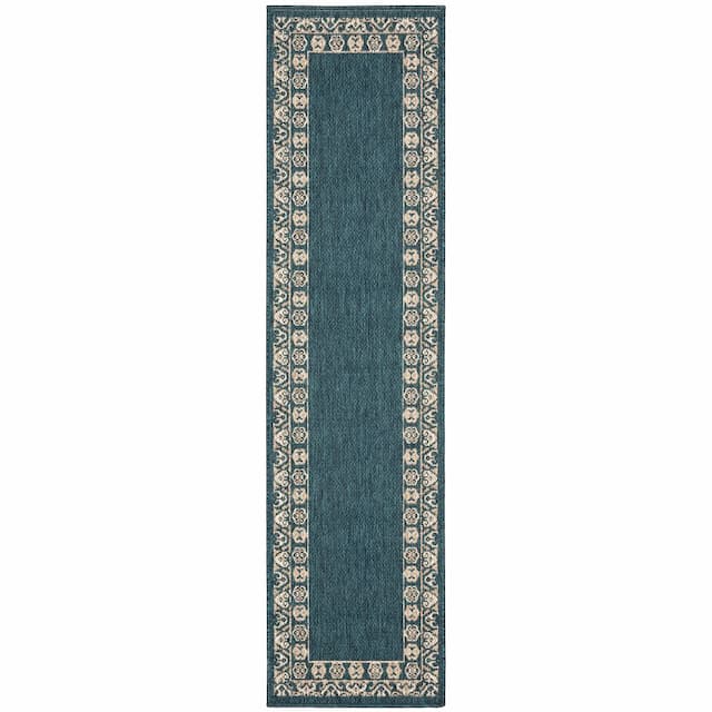 Latitude 1503B Teal/ Grey Indoor/Outdoor Area Rug - 1'10" x 7'6"