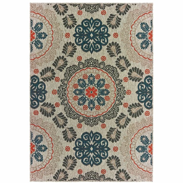 Latitude 1903W Grey/ Teal Indoor/Outdoor Area Rug - 3'3" x 5'