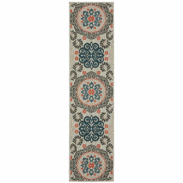 Latitude 1903W Grey/ Teal Indoor/Outdoor Area Rug - 1'10" x 7'6"