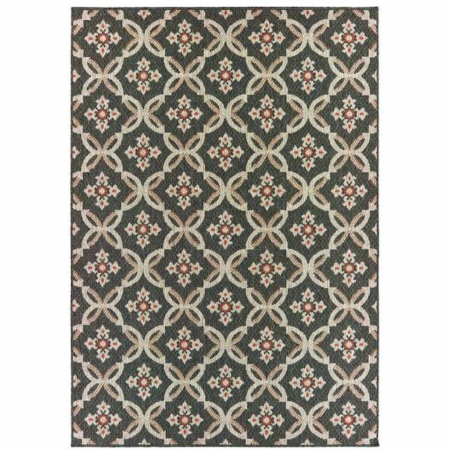 Latitude 1904K Grey/ Orange Indoor/Outdoor Area Rug - 3'3" x 5'