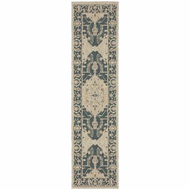 Latitude 001J3 Grey/ Gold Indoor/Outdoor Area Rug - 1'10" x 7'6"