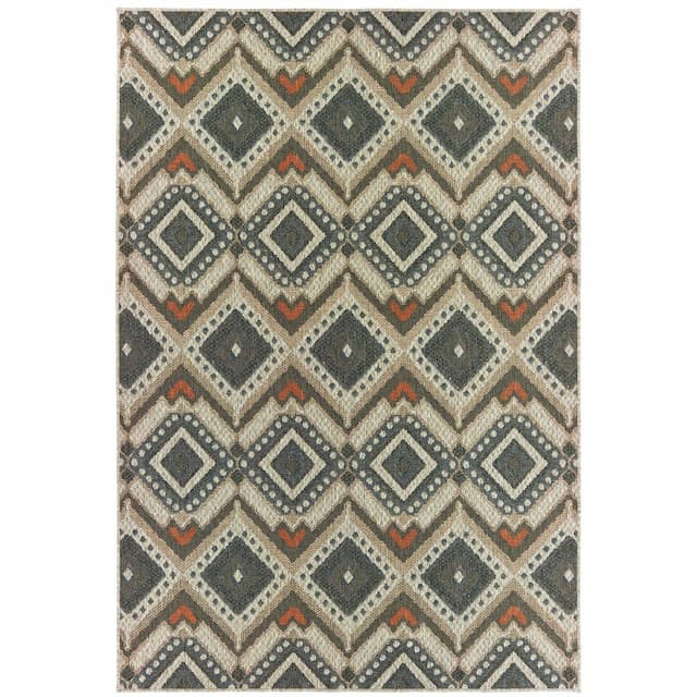 Latitude 002X3 Grey/ Orange Indoor/Outdoor Area Rug - 3'3" x 5'