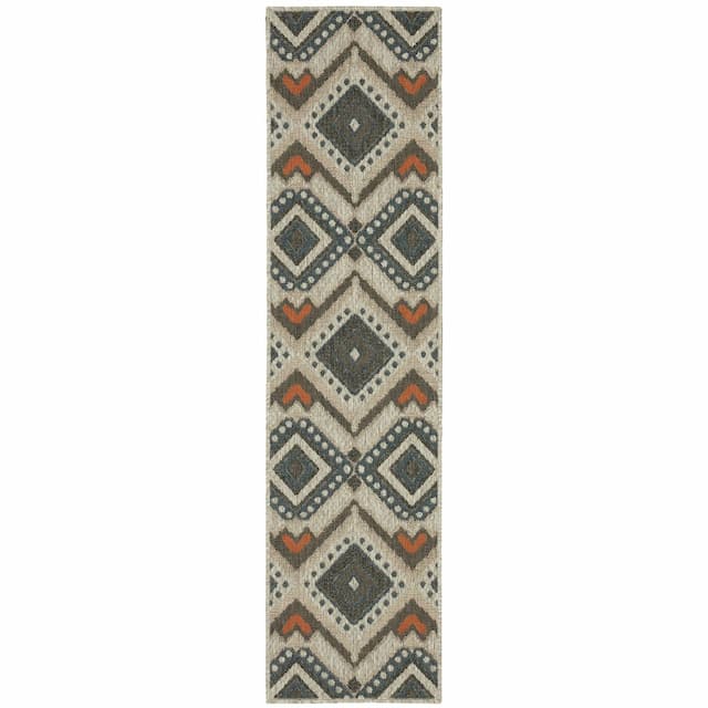 Latitude 002X3 Grey/ Orange Indoor/Outdoor Area Rug - 1'10" x 7'6"