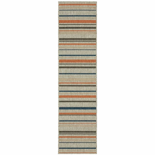 Latitude 602W3 Grey/ Teal Indoor/Outdoor Area Rug - 1'10" x 7'6"