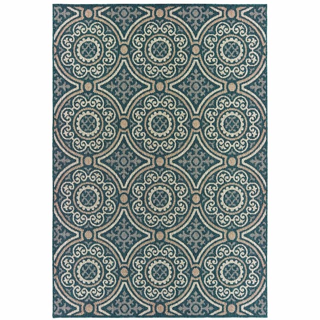 Latitude 609B3 Teal/ Grey Indoor/Outdoor Area Rug - 3'3" x 5'