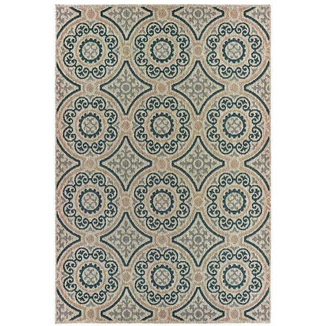 Latitude 609X3 Grey/ Teal Indoor/Outdoor Area Rug - 3'3" x 5'