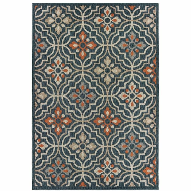 Latitude 709B3 Teal/ Orange Indoor/Outdoor Area Rug - 3'3" x 5'