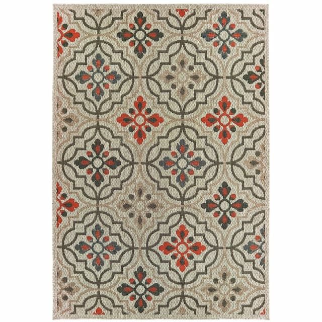 Latitude 709Y3 Grey/ Orange Indoor/Outdoor Area Rug - 3'3" x 5'