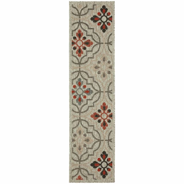 Latitude 709Y3 Grey/ Orange Indoor/Outdoor Area Rug - 1'10" x 7'6"