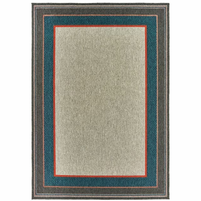 Latitude 8021L Grey/ Teal Indoor/Outdoor Area Rug - 3'3" x 5'