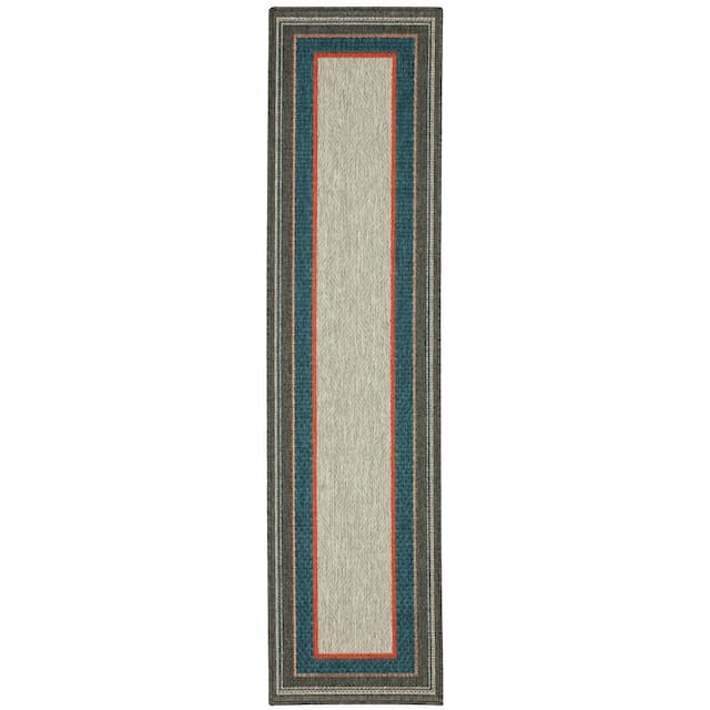 Latitude 8021L Grey/ Teal Indoor/Outdoor Area Rug - 1'10" x 7'6"