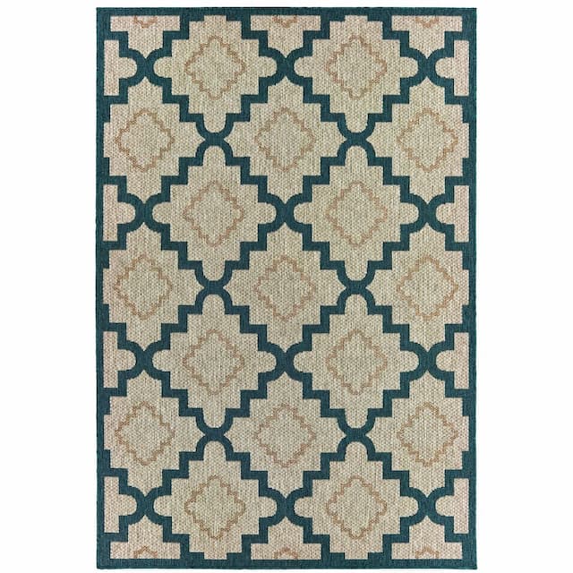 Latitude 804I3 Grey/ Teal Indoor/Outdoor Area Rug - 3'3" x 5'