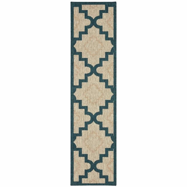 Latitude 804I3 Grey/ Teal Indoor/Outdoor Area Rug - 1'10" x 7'6"