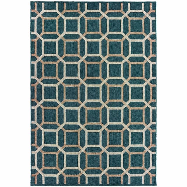 Latitude 806B3 Teal/ Grey Indoor/Outdoor Area Rug - 3'3" x 5'