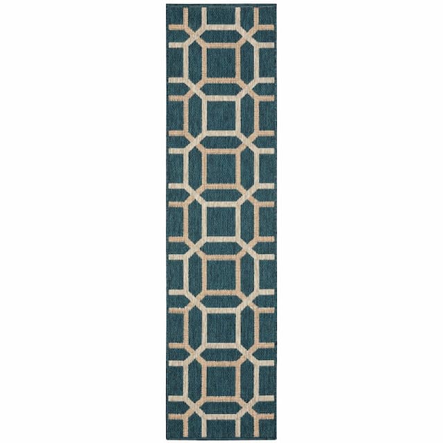 Latitude 806B3 Teal/ Grey Indoor/Outdoor Area Rug - 1'10" x 7'6"