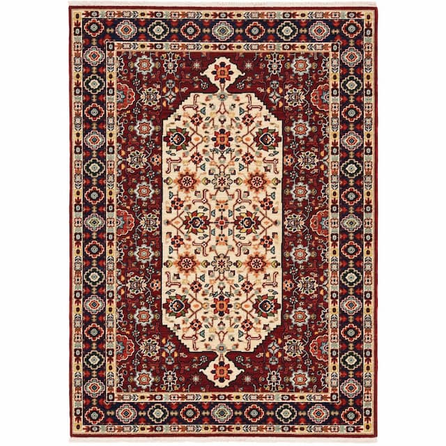 Lilihan 1802W Red/ Ivory Indoor Area Rug - 2' x 3'