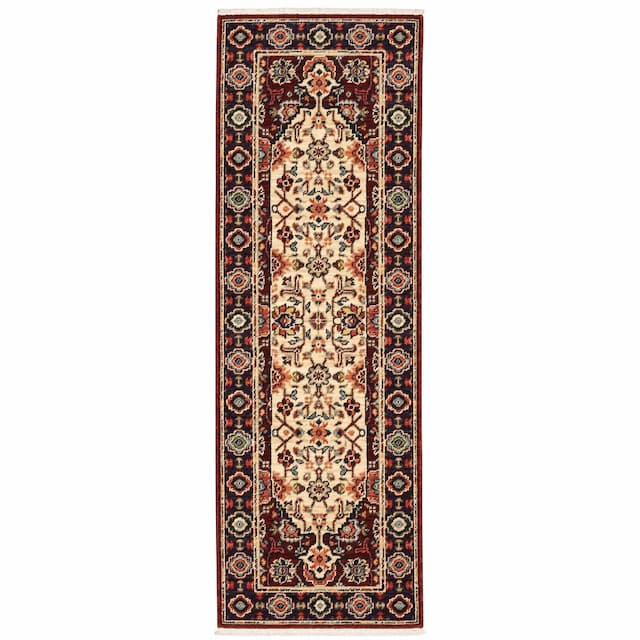 Lilihan 1802W Red/ Ivory Indoor Area Rug - 2' x 6'