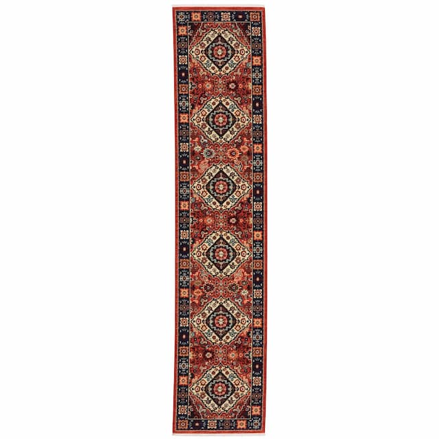 Lilihan 2061V Red/ Blue Indoor Area Rug - 2'6" x 12'