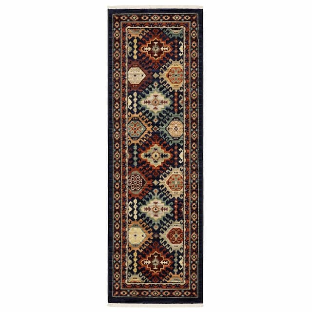 Lilihan 003B6 Navy/ Multi Indoor Area Rug - 2' x 6'