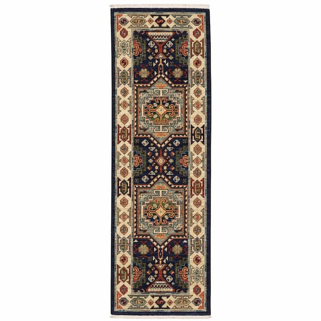 Lilihan 041H6 Blue/ Ivory Indoor Area Rug - 2' x 6'