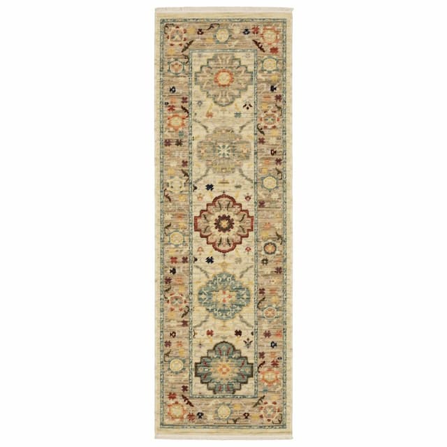 Lilihan 4601W Beige/ Multi Indoor Area Rug - 2' x 6'