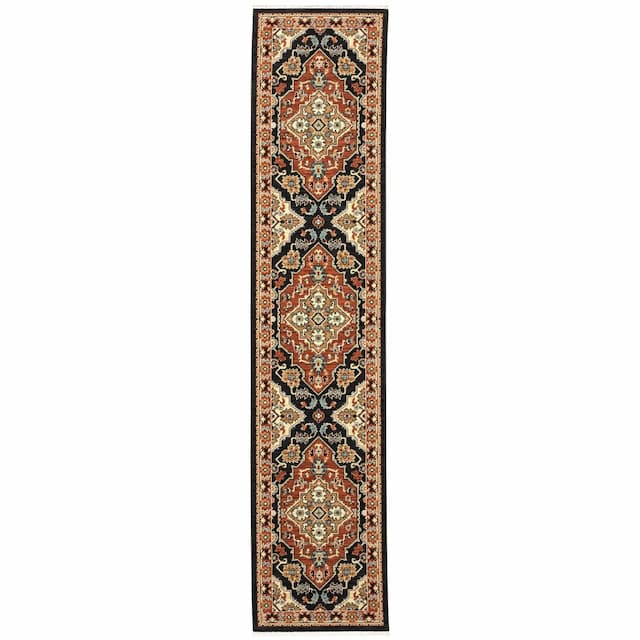 Lilihan 4929A Black/ Rust Indoor Area Rug - 2'6" x 12'