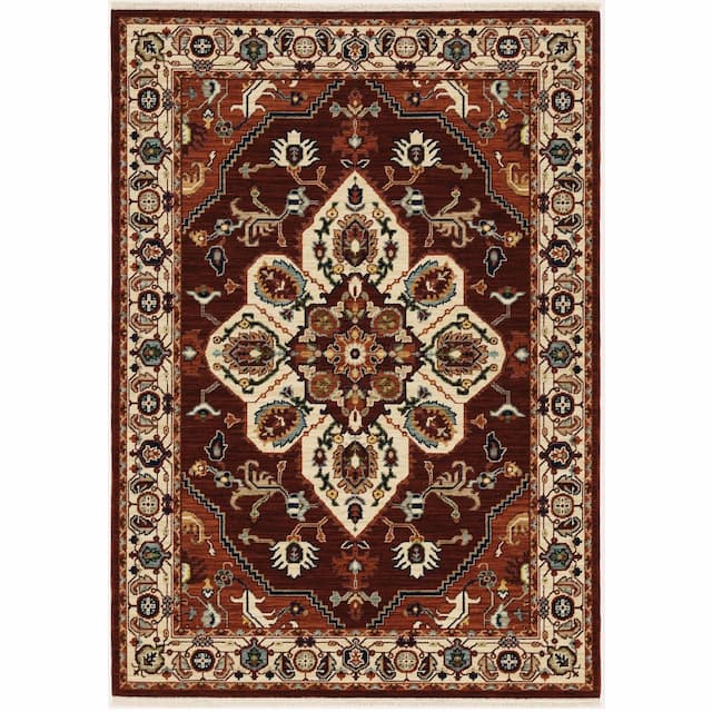 Lilihan 5502C Red/ Ivory Indoor Area Rug - 2' x 3'