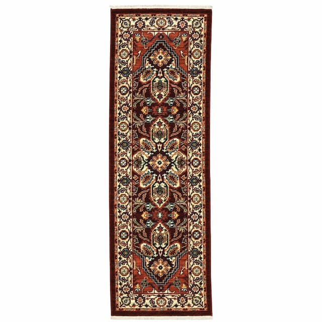 Lilihan 5502C Red/ Ivory Indoor Area Rug - 2' x 6'