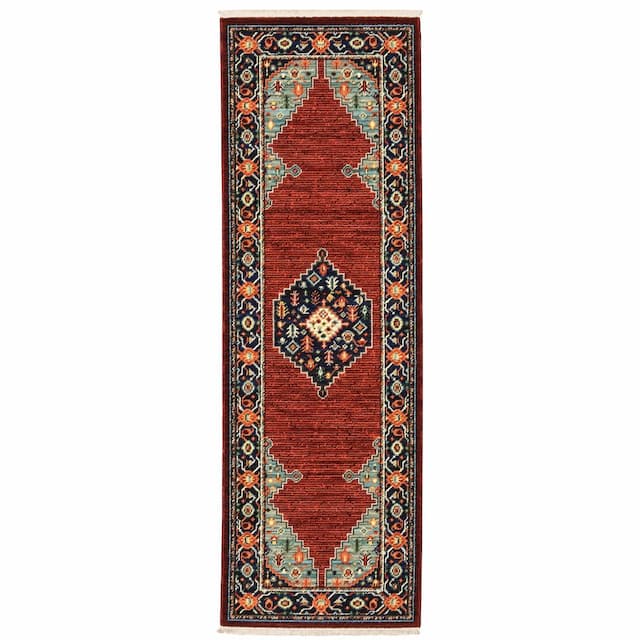 Lilihan 5503M Red/ Blue Indoor Area Rug - 2' x 6'