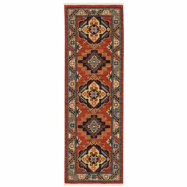 Lilihan 5504P Red/ Multi Indoor Area Rug - 2' x 6'