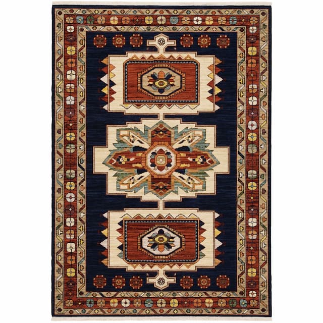 Lilihan 090B6 Blue/ Red Indoor Area Rug - 2' x 3'