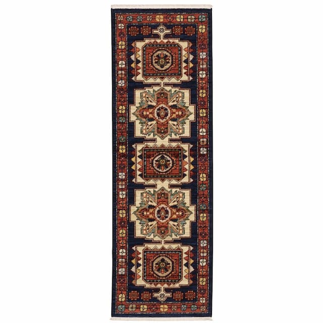 Lilihan 090B6 Blue/ Red Indoor Area Rug - 2' x 6'