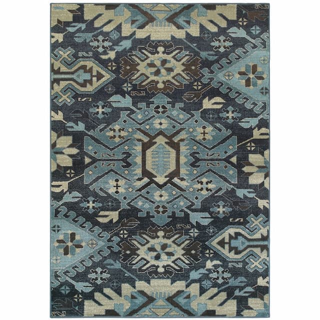 Linden 4302A Navy/ Blue Indoor Area Rug - 3'10" x 5'5"